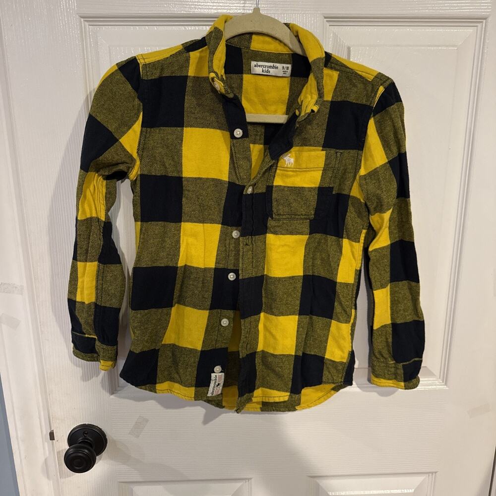 Abercrombie Kids Button up shirt size 9/10 flannel plaid yellow &black